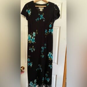 Evan Picone Dress - Turquoise Floral on Black size 12  - worn once/dry cleaned